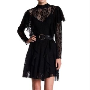 Free People NWT Black lace sheer dress with slip